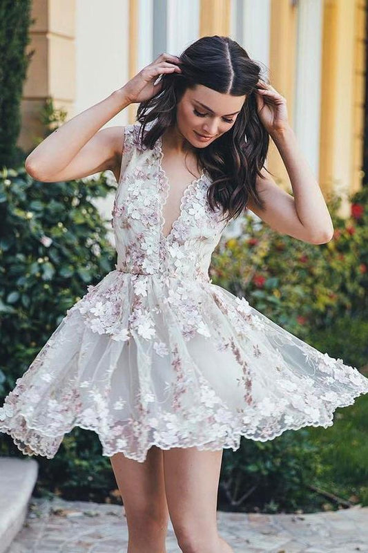 Bezauberndes A-Linien-Heimkehrkleid mit Blumen, Mini-Kurzballkleid für Teenager