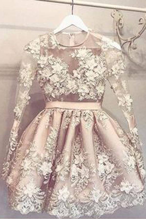 Cheap Long Sleeve Tulle Homecoming Dress, Short Prom Dresses for Girls