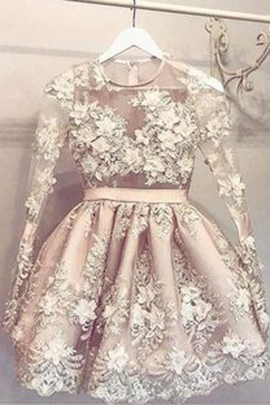 Günstiges Langarm-Tüll-Heimkehrkleid, kurze Ballkleider für Mädchen