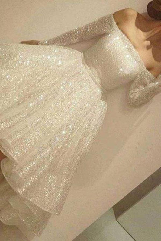 Shinning Off Shoulder A-line Homecoming Dresses Asymmetrical PromDress Short,