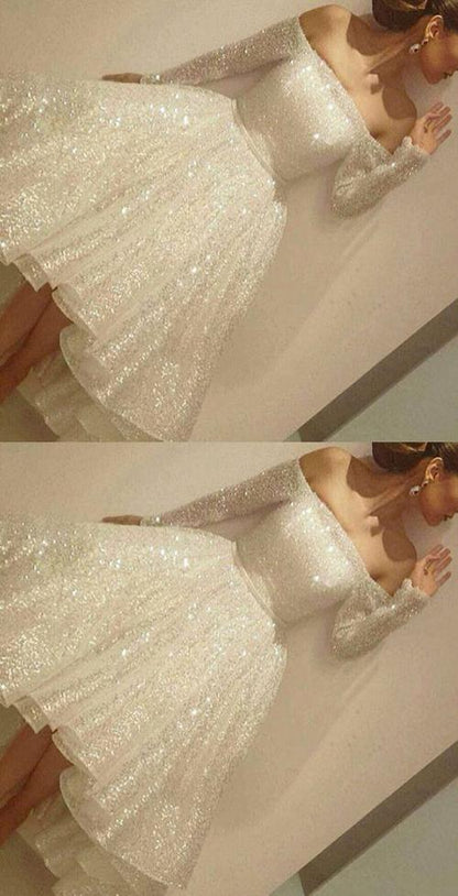 Glänzendes schulterfreies A-Linien-Heimkehrkleid, asymmetrisches Ballkleid, kurz,