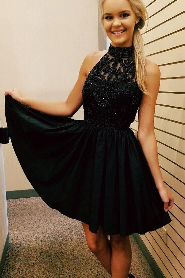 Black Halter Homecoming Dresses, Short Prom Dresses, Party Dresses Short for Girls