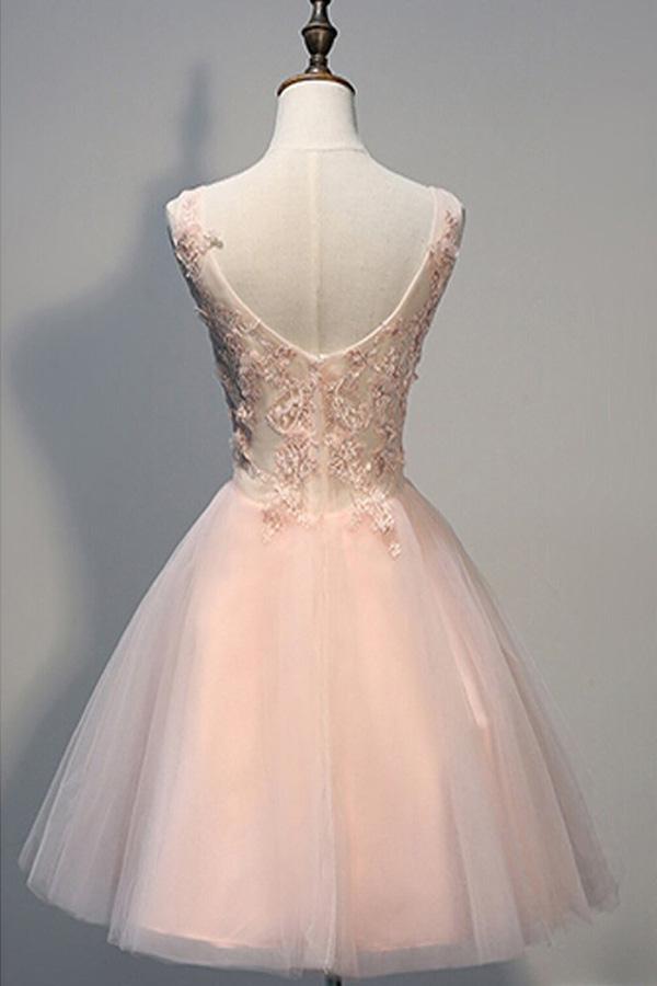 Erröten rosa rückenfreie V-Ausschnitt Spitze Perlen Homecoming Kleider, kurzes Ballkleid 