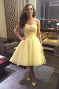 Yellow Off Shoulder A-line Tulle Homecoming Dress With Appliques