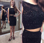 Black Two Pieces Shinny Homecoming Dresses, Short Prom Dresses