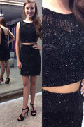 Black Two Pieces Shinny Homecoming Dresses, Short Prom Dresses