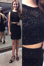 Black Two Pieces Shinny Homecoming Dresses, Short Prom Dresses