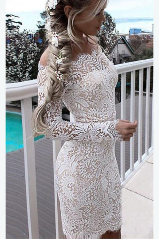 Vestido de fiesta corto de encaje blanco asequible para adolescentes.
