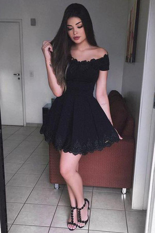 Schwarzes A-Linien-Heimkehrkleid aus Spitze, kurzes Ballkleid für Teenager