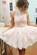 Charming High Neck White Lace Sleeveless Homecoming Dresses for Girls