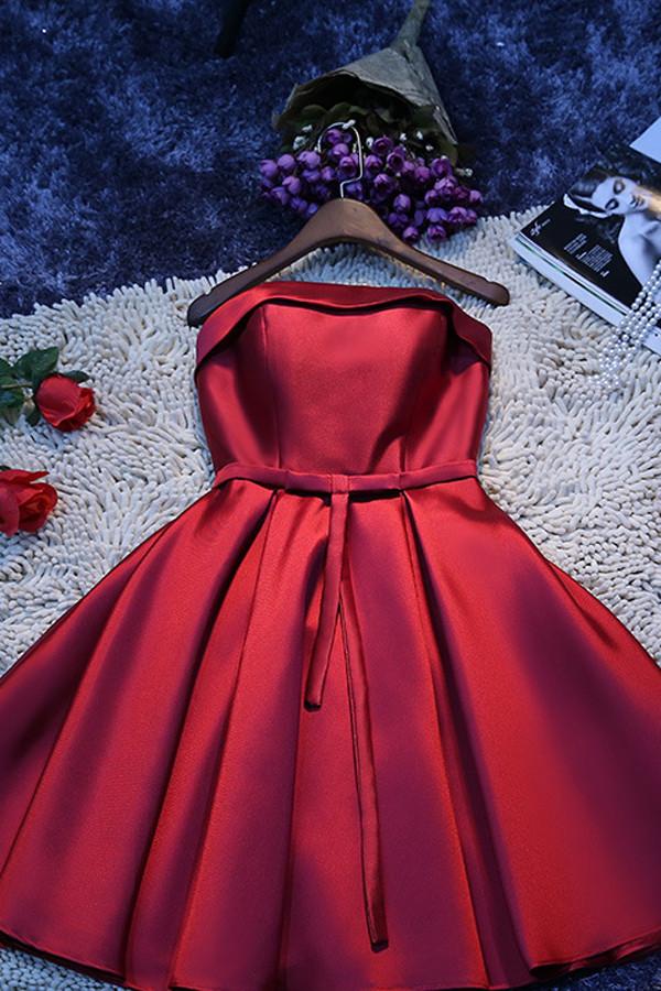 Simple Red Satin A-line Homecoming Dress, Cheap Short Party Dresses for Girls