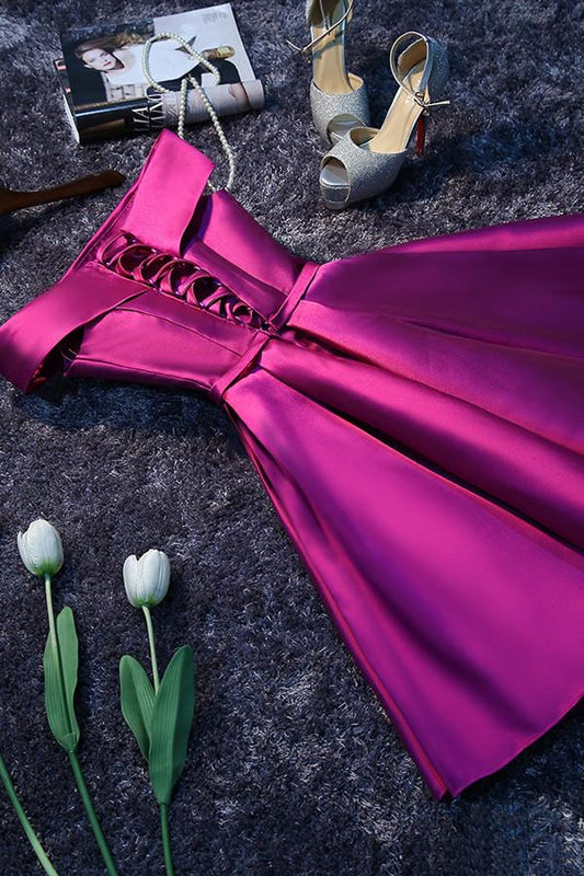 Günstige Lila Einfache Satin Kurze Ballkleider Homecoming Kleid für Mädchen
