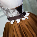 Lace Tulle Lace Up Back Bowknot Short Prom Dress, Cheap Homecoming Dress