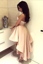 Stretch A-Line Sweetheart High Low Satin Beaded Homecoming Dresses