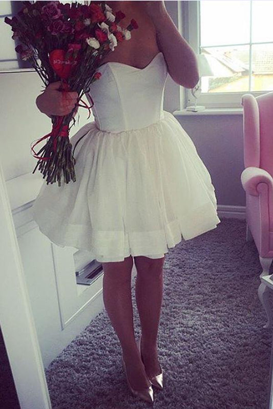 Günstiges weißes Sweetheart-Kurzballkleid, Homecoming-Kleid, Partykleid
