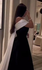 Vestidos de Cetim Preto e Branco de Luxo para Baile com Cauda Removível, Feitos por Encomenda, Vestido de Festa de Cocktail e Noite Y5025