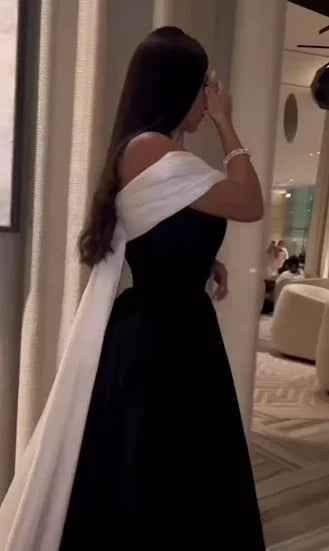 Vestidos de Cetim Preto e Branco de Luxo para Baile com Cauda Removível, Feitos por Encomenda, Vestido de Festa de Cocktail e Noite Y5025