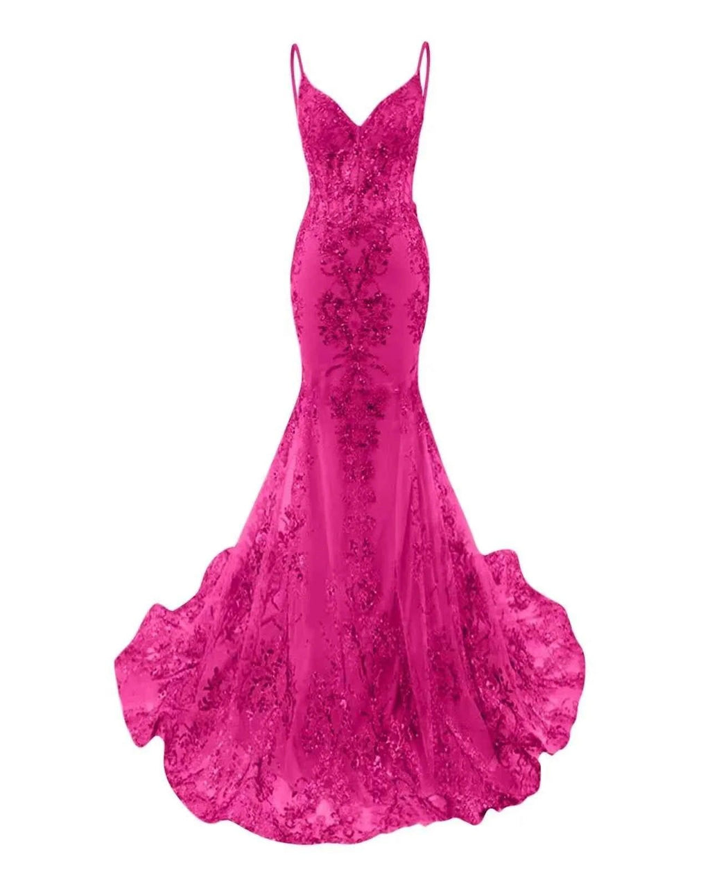 Trumpet Mermaid Long Prom Dress Spaghetti Straps Sparkly Sequin Lace Applique