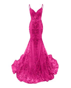 Trumpet Mermaid Long Prom Dress Spaghetti Straps Sparkly Sequin Lace Applique