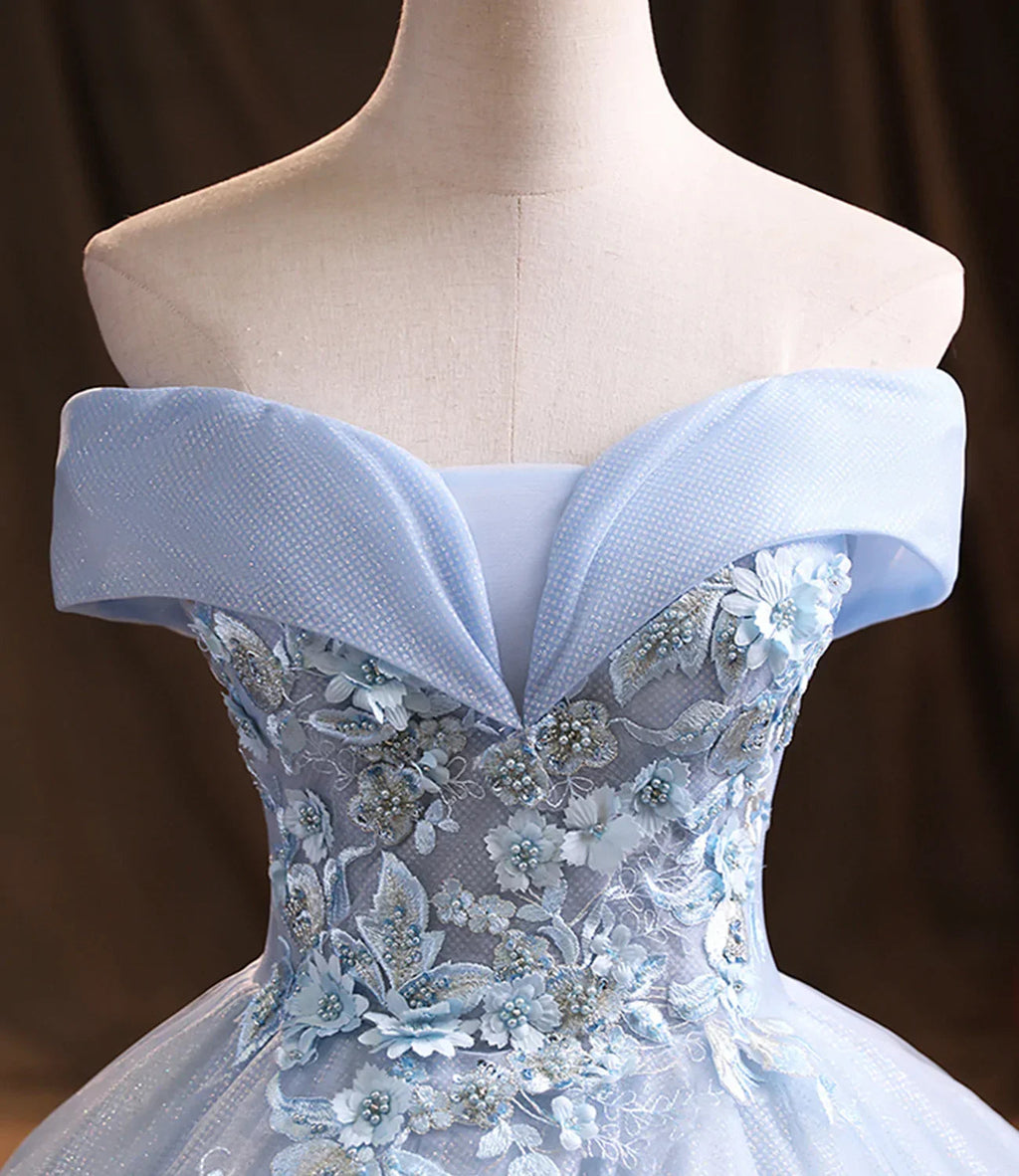 Robe longue de bal formelle en dentelle de tulle bleu Y1293