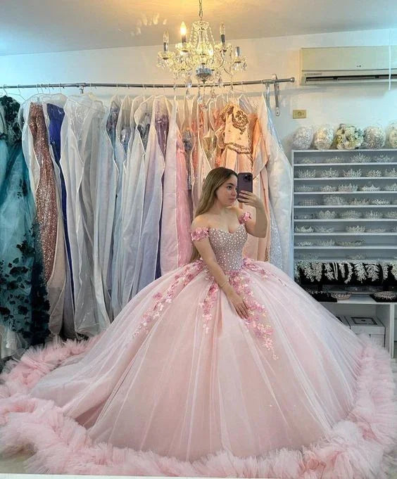 Robe bouffante rose pour Quinceañera, robe rose douce pour les 16 ans Y6053