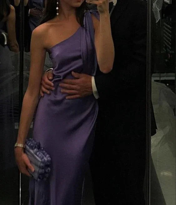 Vestido largo de noche morado elegante de un solo hombro Vestido morado para recepción Y7273