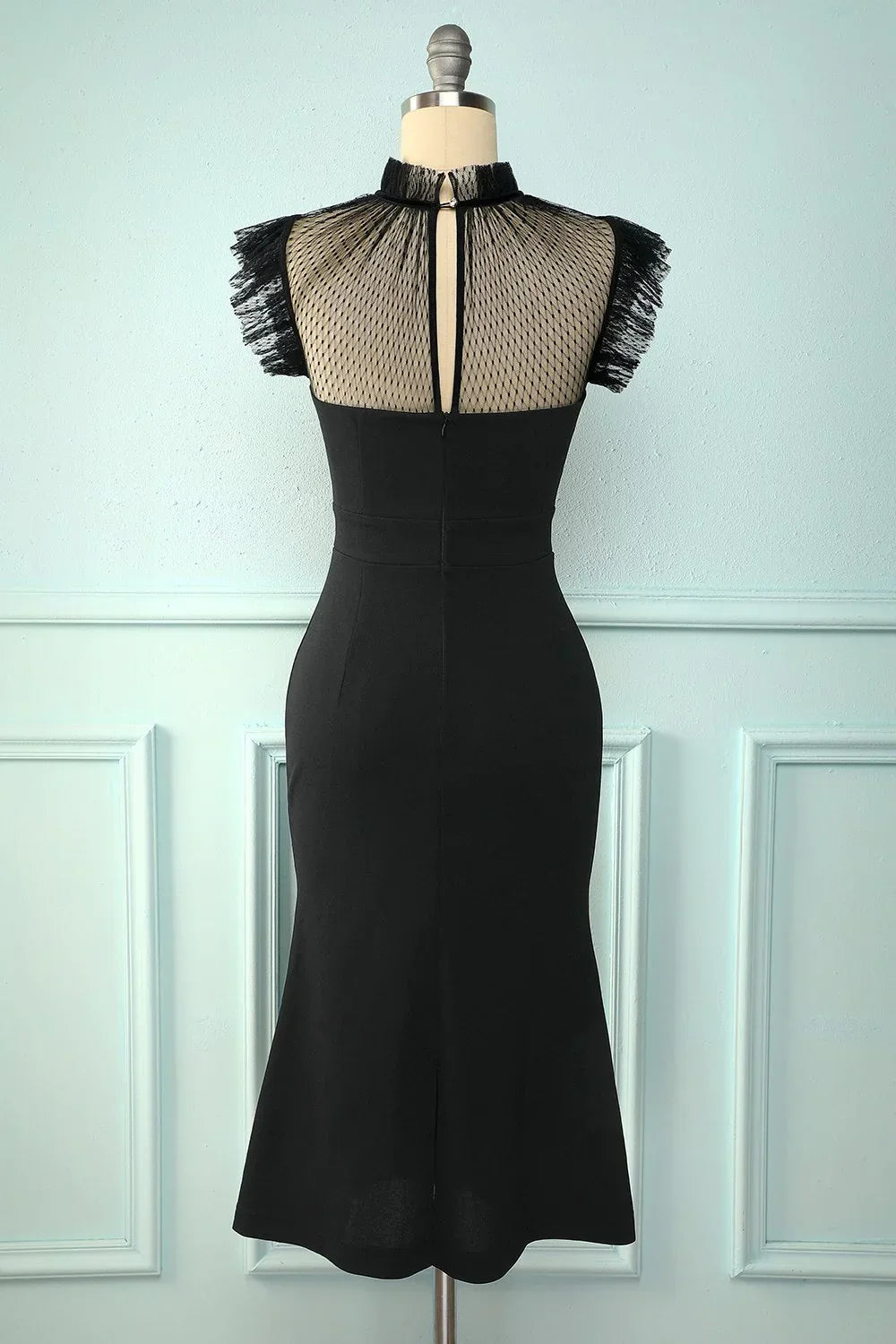 Robe moulante noire sirène à col montant courte robe de soirée Y5066