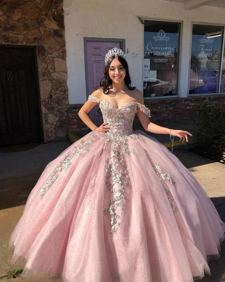 Robe de bal rose à épaules dénudées, robe de princesse rose, robe rose pour seize ans Y2343