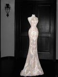 Robe de bal sirène élégante en tulle avec appliques et paillettes, fendue, robe de soirée formelle Y8661