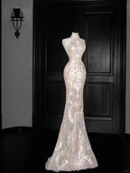 Robe de bal sirène élégante en tulle avec appliques et paillettes, fendue, robe de soirée formelle Y8661