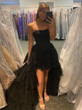 Robe de bal en tulle noire à ourlet haut-bas Robe de soirée formelle en tulle noire à ourlet haut-bas Y4893