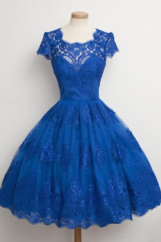 Luxurious Royal Blue Scalloped-Edge Ball Knee-Length Homecoming Dress
