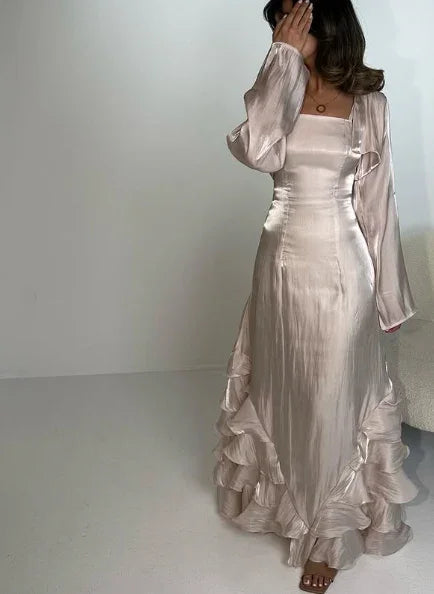 Abiti da ballo vintage con balze plissettate, abito da sera lungo fino a terra Y4595