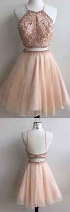 Cheap Two Piece Straps Homecoming Dresses, Short Prom Dress With Key Hole, MH170