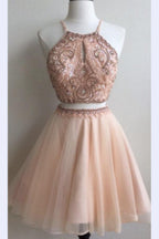 Cheap Two Piece Straps Homecoming Dresses, Short Prom Dress With Key Hole, MH170