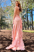 Ailani | Robe de bal émeraude à encolure carrée avec volants et fente