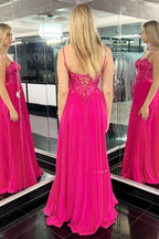 Magenta Appliques Sweetheart A-Line Long Prom Dress with Slit
