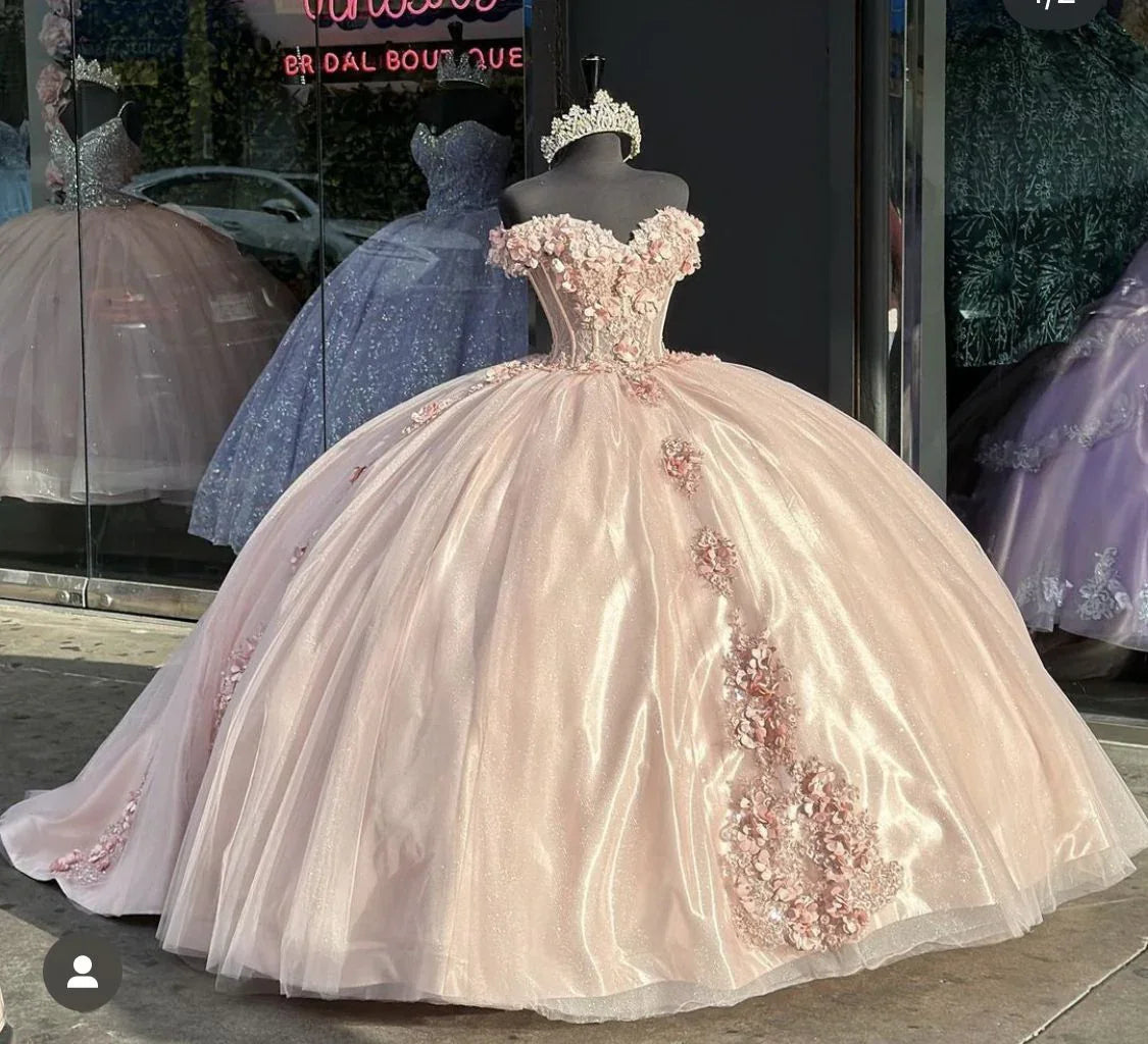 Vestido brillante rosa para quinceañera, vestido de baile con aplicaciones, vestidos de fiesta, vestido para dulce 16 Y2567