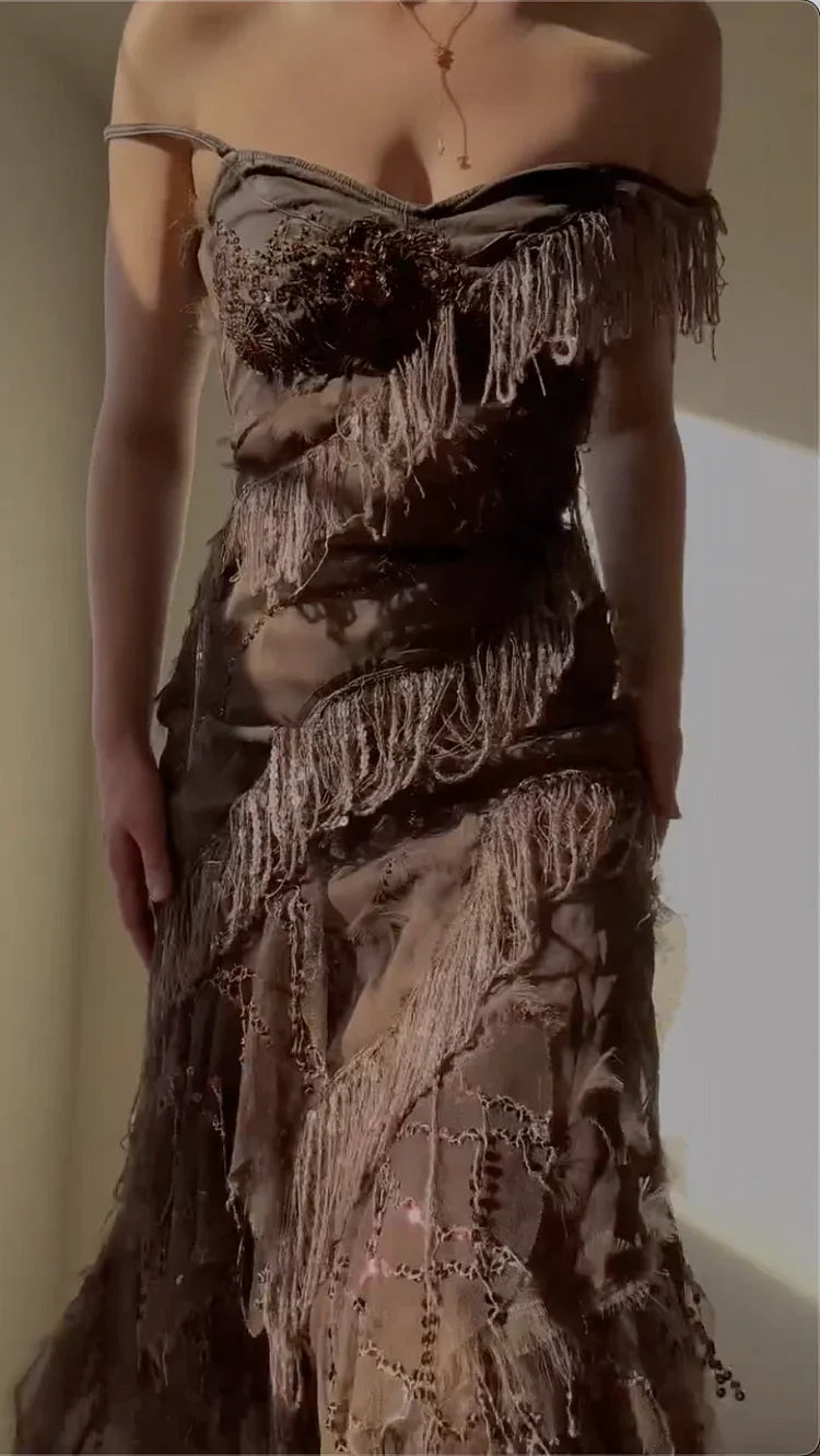 Abito da sera formale vintage in chiffon con paillettes e scollo a barca, abito da ballo Y8300