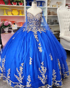Abito da ballo in tulle blu reale con pizzo dorato Abito per sedicesimo compleanno Y530