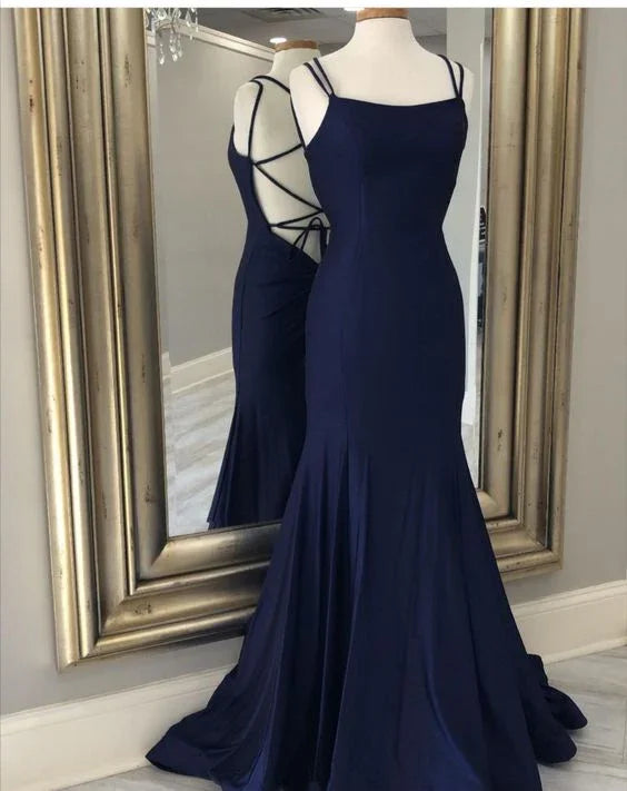 Incantevole abito da sera blu navy con allacciatura sul retro Abito da sera semplice Y6780