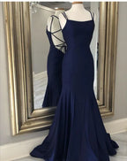 Incantevole abito da sera blu navy con allacciatura sul retro Abito da sera semplice Y6780