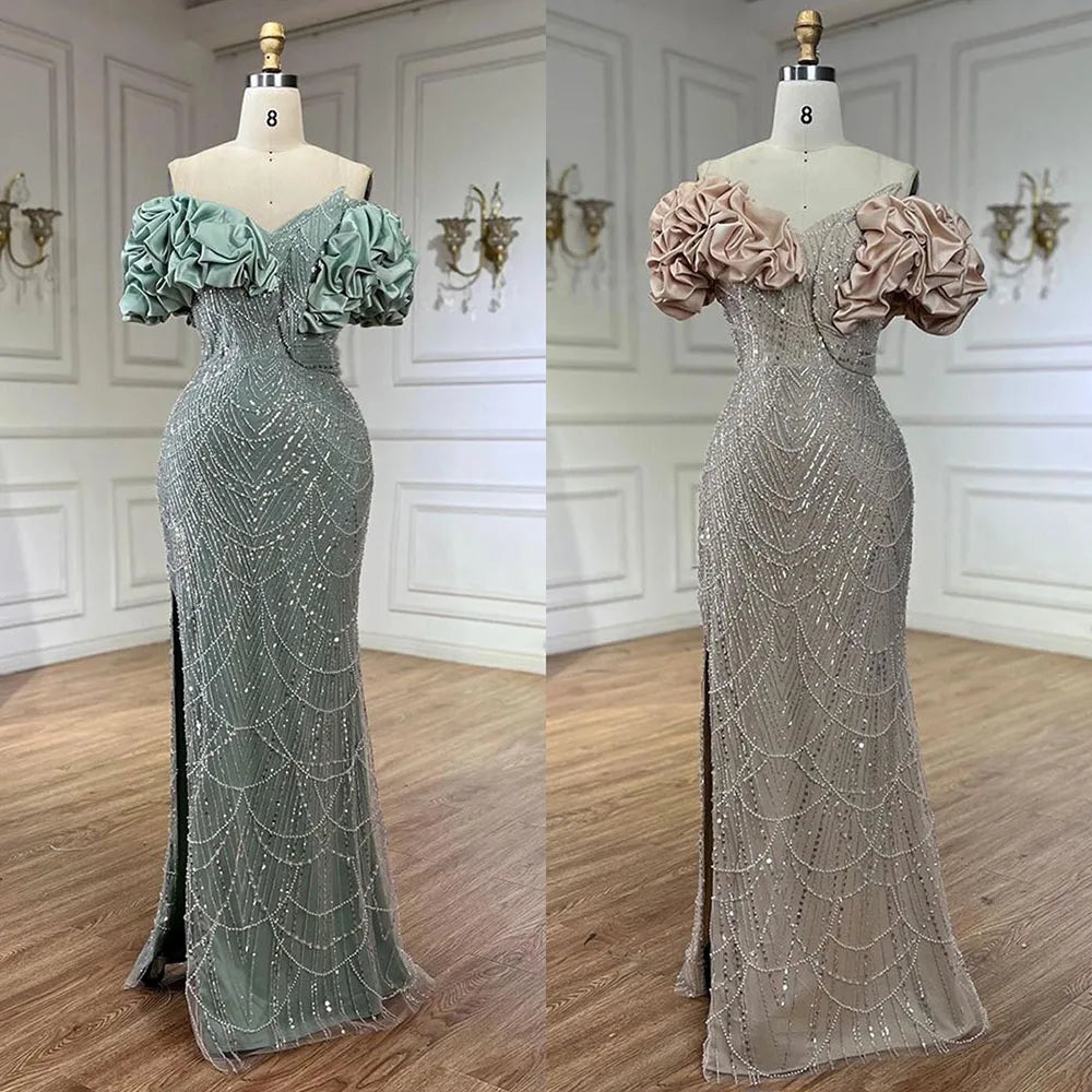 Serene Hill Sage Green Off Shoulder Mermaid Arabic Evening Gown