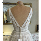 Boho V Neck Lace Appliques Wedding Dress For Women Custom Bridal Gown