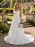 Strapless Satin Wedding Dress Corset Waist Sweep Train Custom Bridal Gown