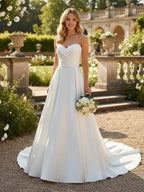 Strapless Satin Wedding Dress Corset Waist Sweep Train Custom Bridal Gown