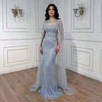 Luxury Blue Diamond Evening Dress With Cape LA73426