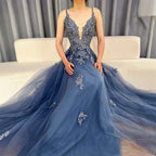 Luxury Sage Green Lace A-Line Prom Dress with Spaghetti Straps LA73005