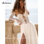 Custom Chiffon Sweetheart Wedding Dress Long Sleeves Illusion Lace Bridal Gown