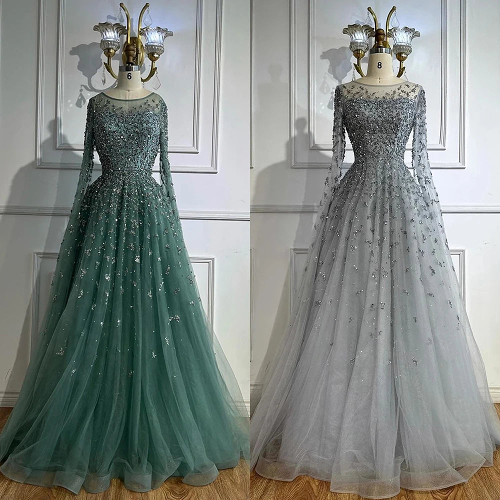 Turquoise A Line Beaded Evening Dress With Cape Sleeves For Women Formal